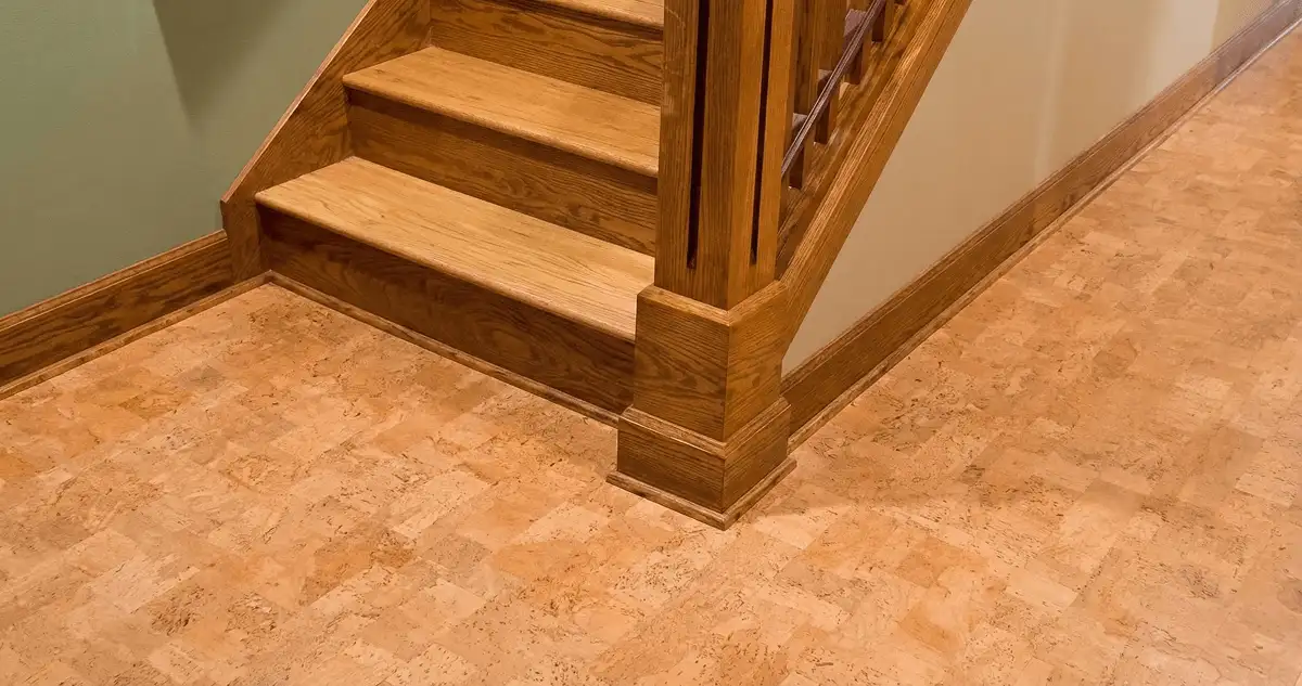 End of a staircase with cork flooring in Cincinnati, OH